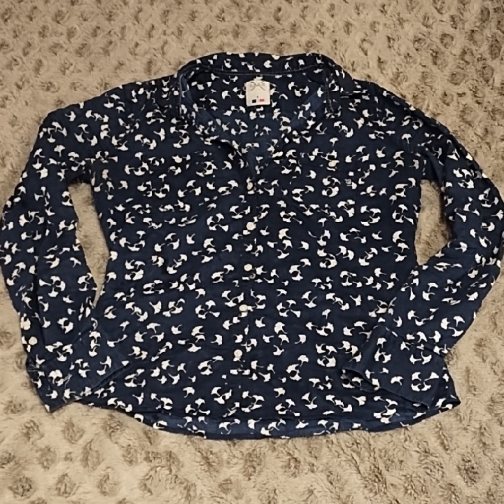 Chic Navy Floral Women's Blouse 100% Cotton